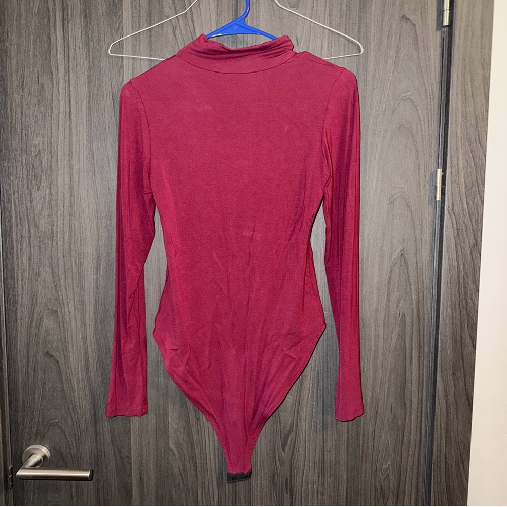 Long Sleeve Mock Neck Bodysuit - Deep Berry
